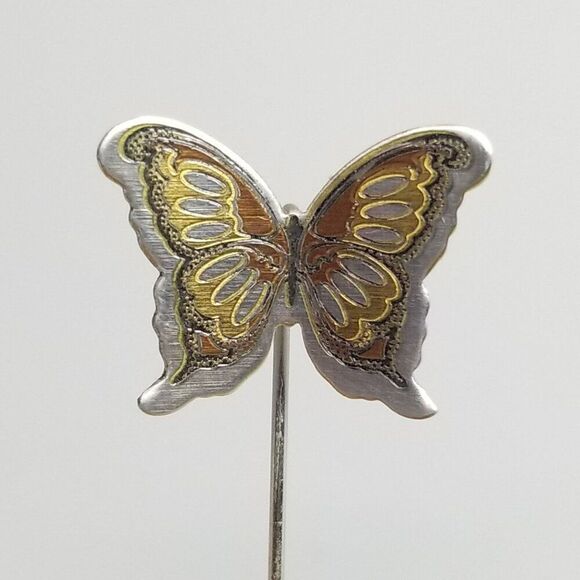 Vintage Reed & Barton Damascene Butterfly Stick Pin, Silver Tone Mixed Metal - Picture 6 of 9